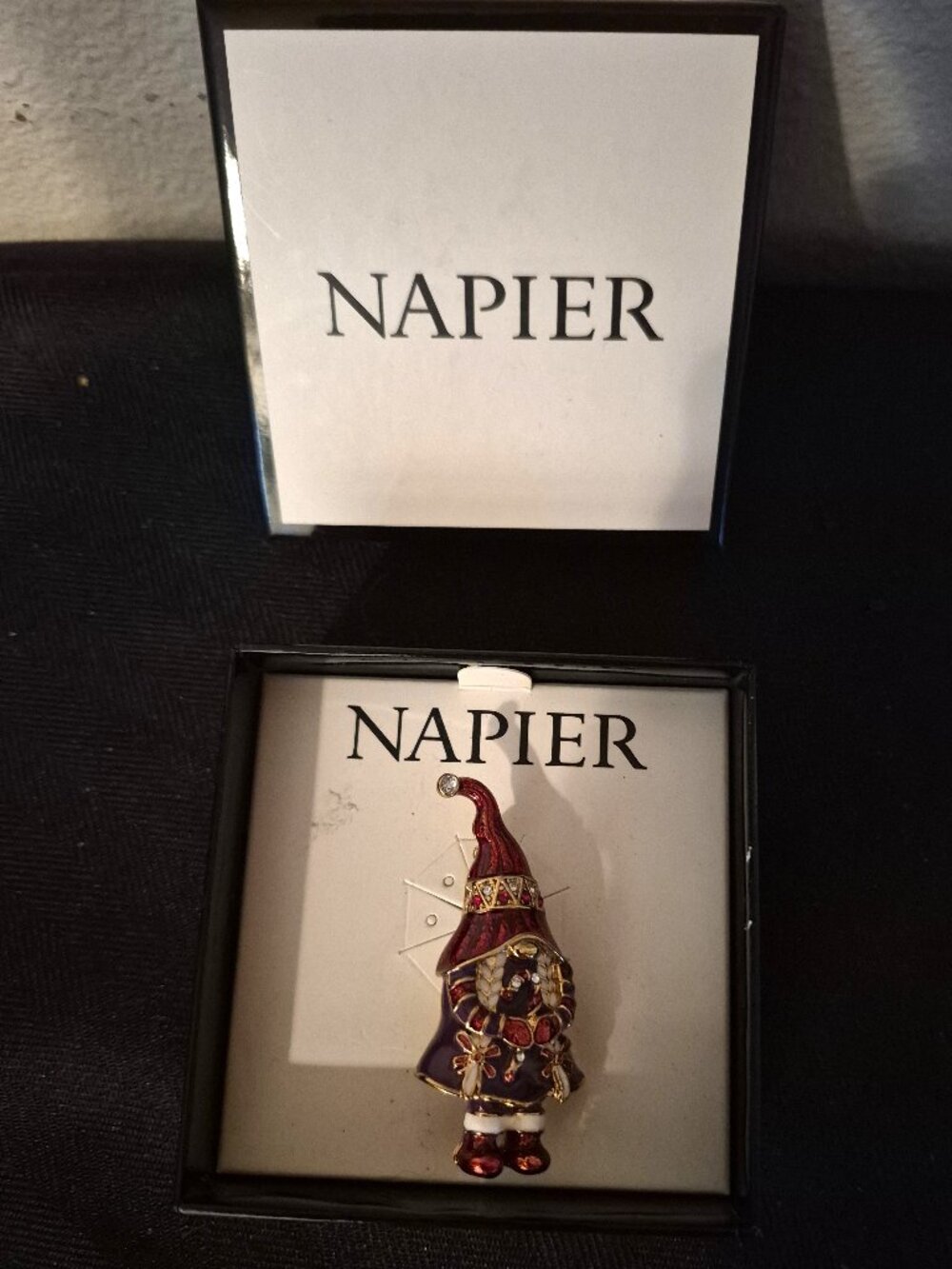Napier Gnome Girl Red Enamel and Rhinestones NIB
